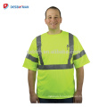 T-shirts de sécurité respirable jaune fluorescent d&#39;OEM T-shirts de travail réfléchissants de visibilité élevée de visibilité élevée de Hi Vis avec la poche